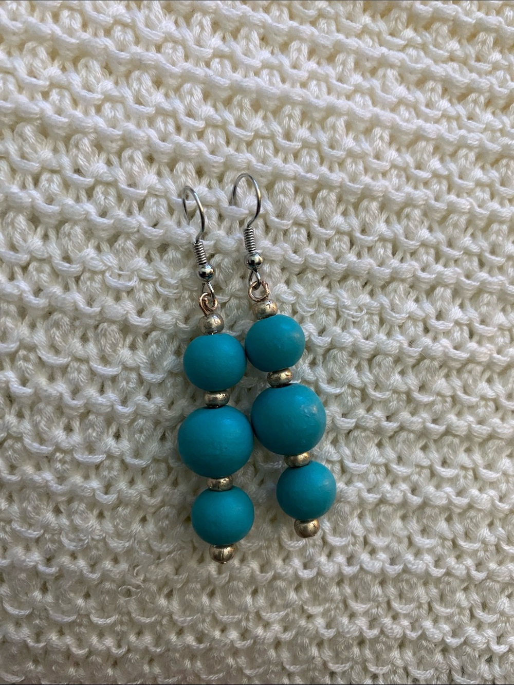 Turquoise Bead Drop Earrings with Silver Accents - Women Jewelry